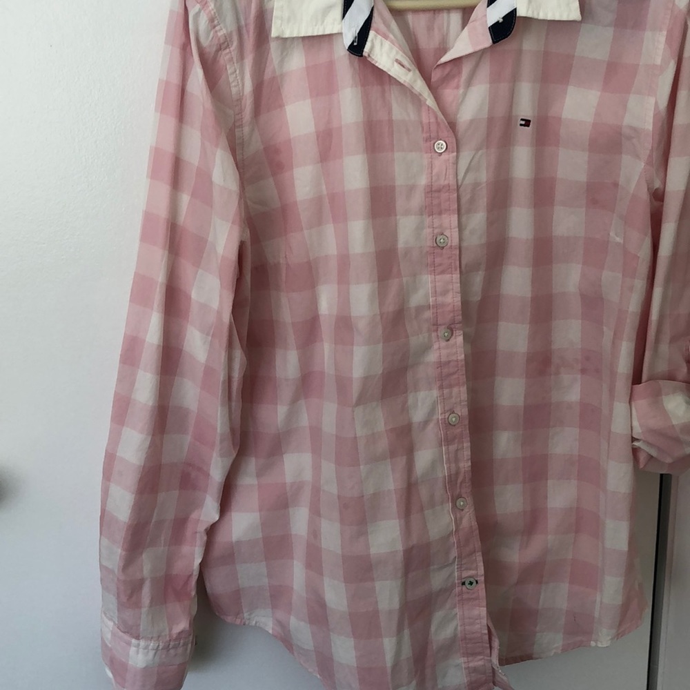 Tommy Hilfiger 100% cotton pink plaid shirt